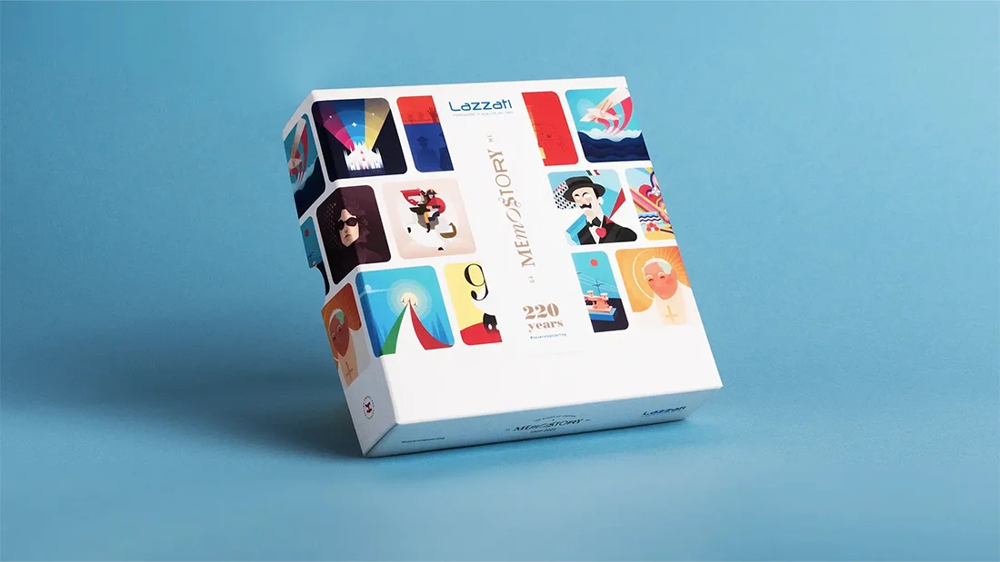 Packaging edizione limitata di Memostory, gioco realizzato per Lazzati da Hud Agency