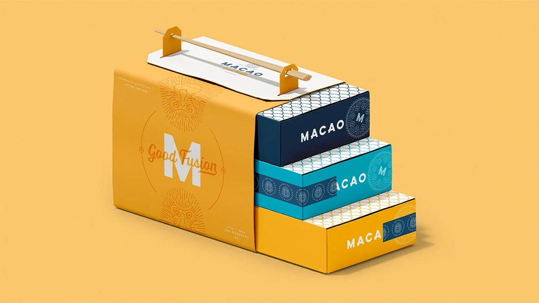 Packaging per il trasporto di alimenti, realizzato da Hud Agency per Macao Good Fusion