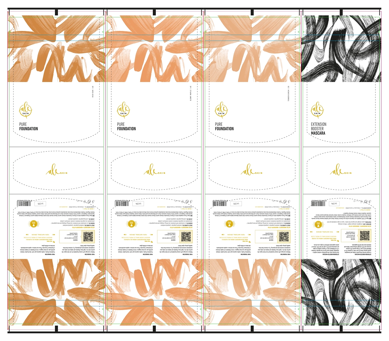 Grafica delle doypack realizzate per contenere i diversi prodotti cosmetici di Aleskin