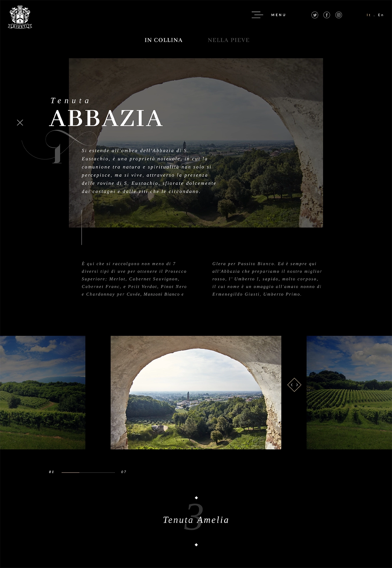 Pagine web del sito realizzato per Giusti Wine