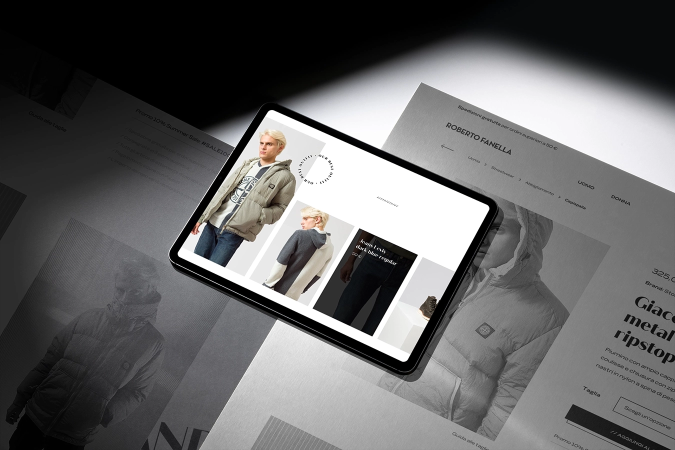 Ipad con schermata del sito web realizzato per Roberto Fanella