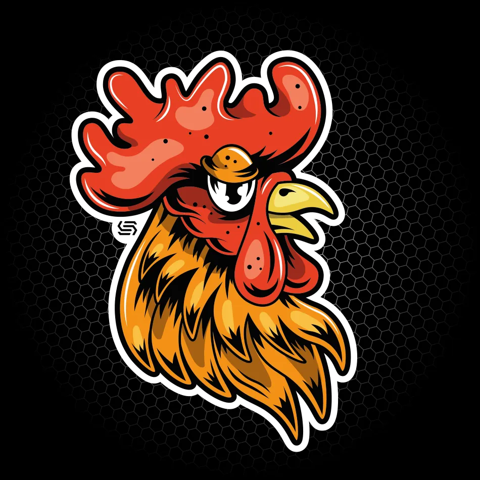 Merchandise di adesivo con illustrazione di una gallina realizzato per SantaSkin da Hud Agency